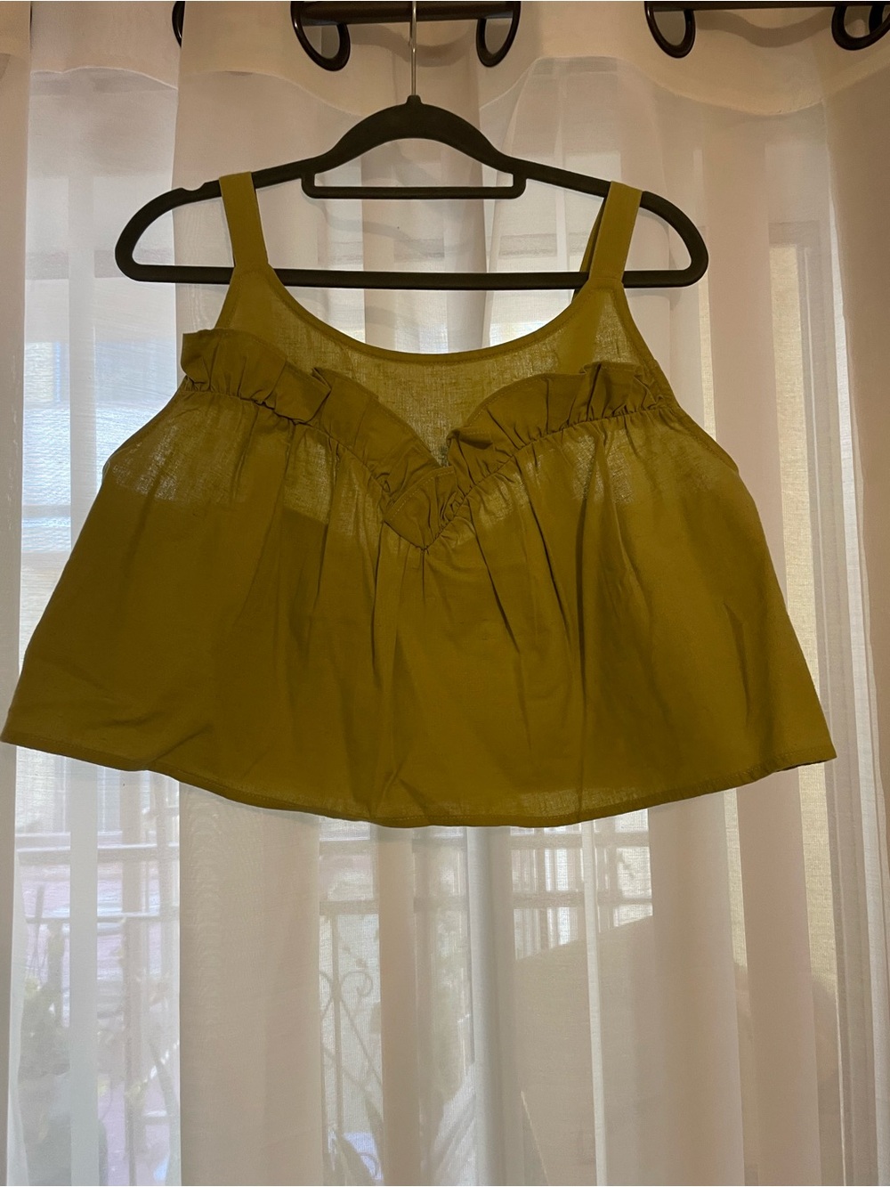 NATIVE YOUTH Lime Green Linen Blend Ruffle Crop Tank